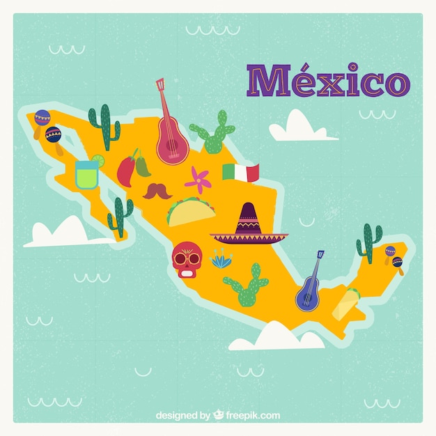 Free Vector | Mexican map with cultural elements