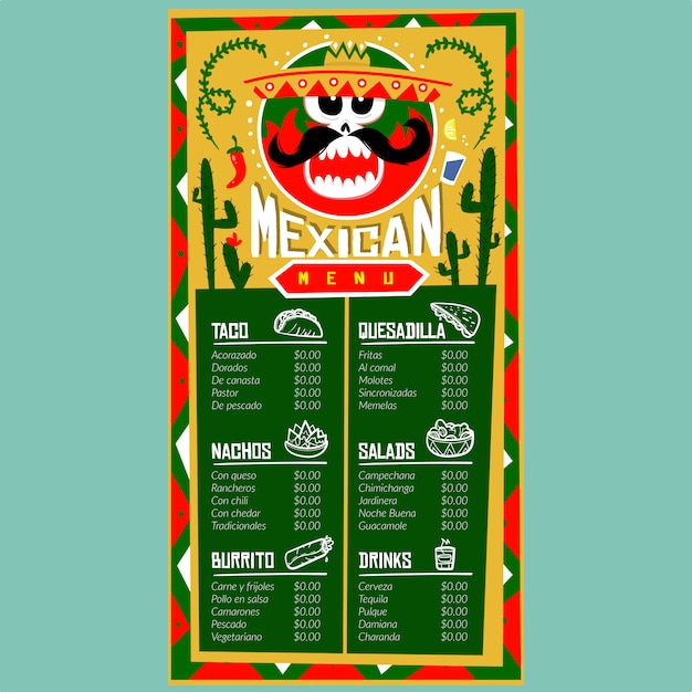 Premium Vector Mexican menu template for restaurant and cafe. design