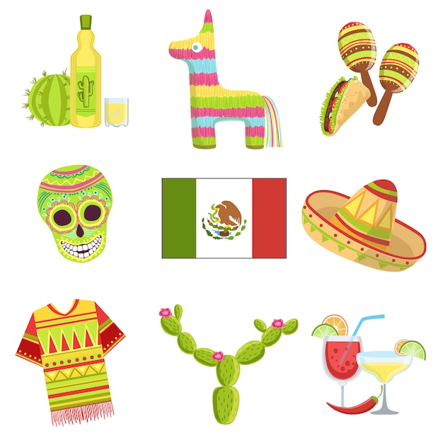 mexican-national-symbols-set-premium-vector