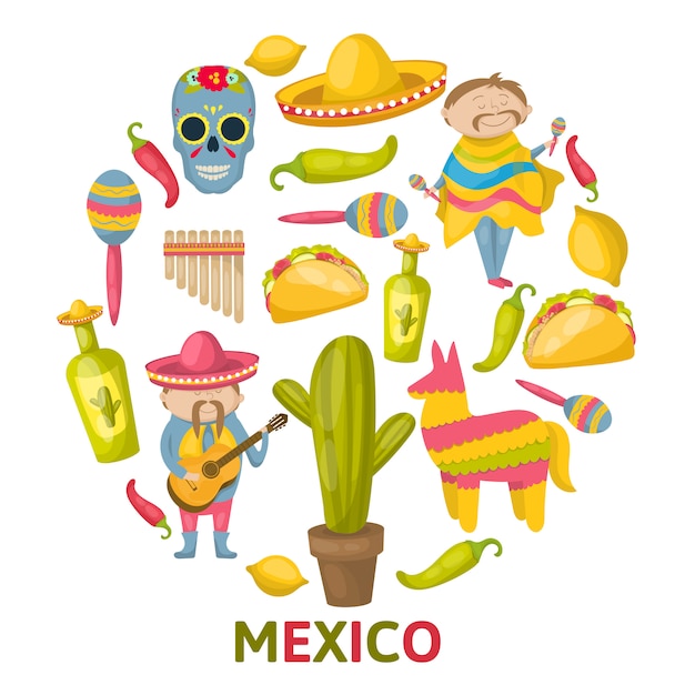 Free Vector | Mexican round composition with isolated colored icon set ...