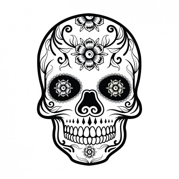 Free Vector Mexican skull design Sugar Skull Clip Art Black And White.