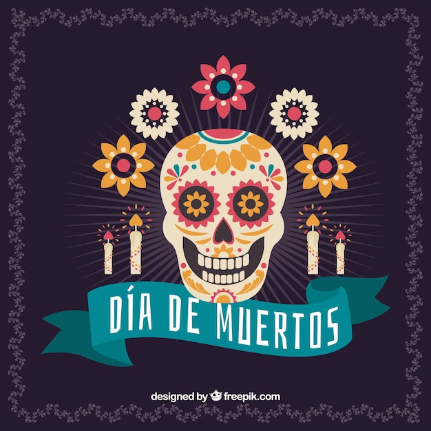 Free Vector | Mexican skull skull background with candles