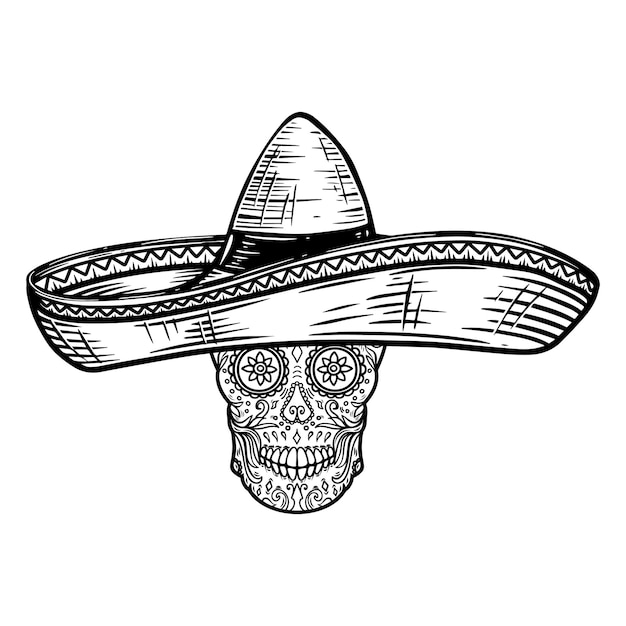 Premium Vector Mexican Sugar Skull In Sombrero Day Of The Dead Theme