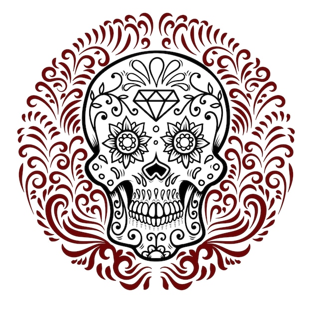 Premium Vector Mexican Sugar Skulls With Circular Floral Pattern Background Day Of The Dead
