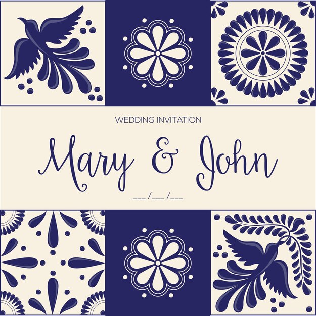 Premium Vector | Mexican talavera tiles for wedding invitation