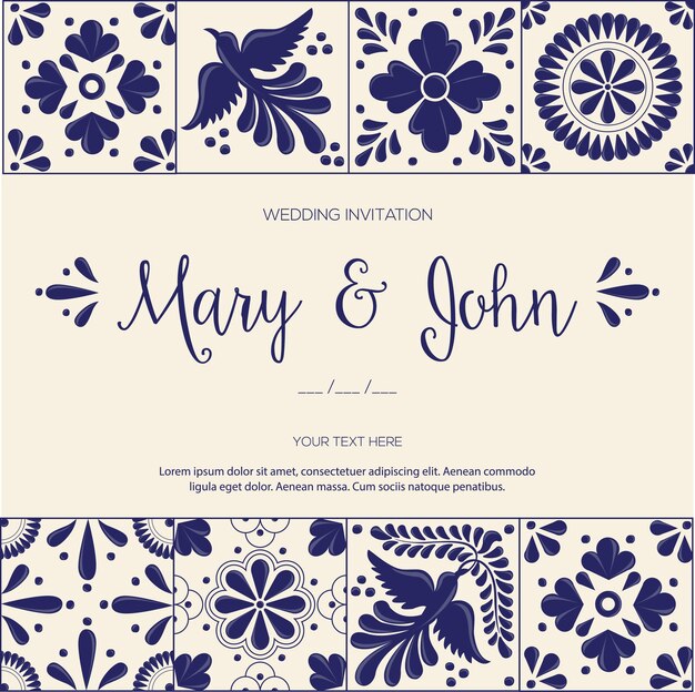 Premium Vector | Mexican talavera tiles for wedding invitation