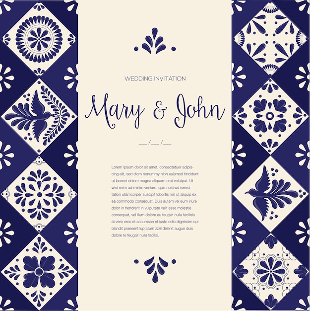 Premium Vector | Mexican talavera wedding invitation