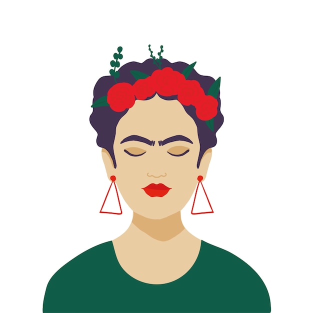 Mexican woman with flower wreath on the hair Premium Vector