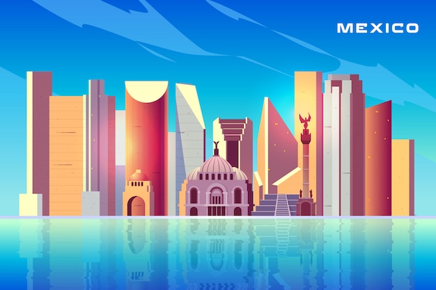 Free Vector | Mexico city skyline cartoon with modern skyscrapers