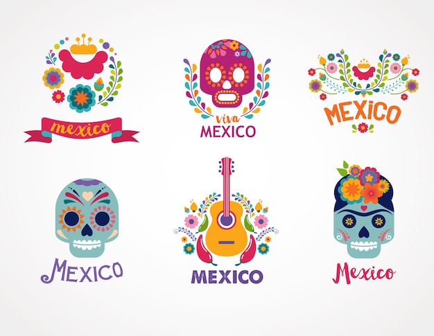 Download Premium Vector | Mexico music skull and food elements