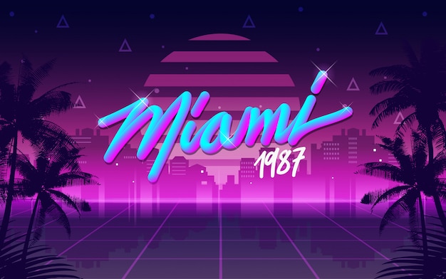 Premium Vector | Miami 1987 retro 80s lettering and background