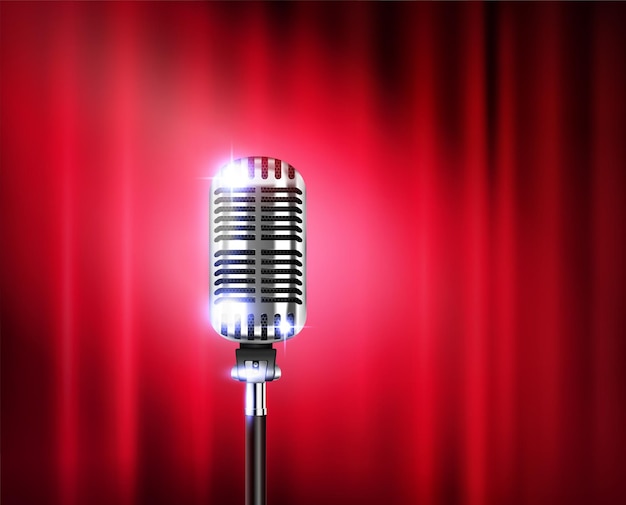 Microphone stand up show realistic illustration Free Vector