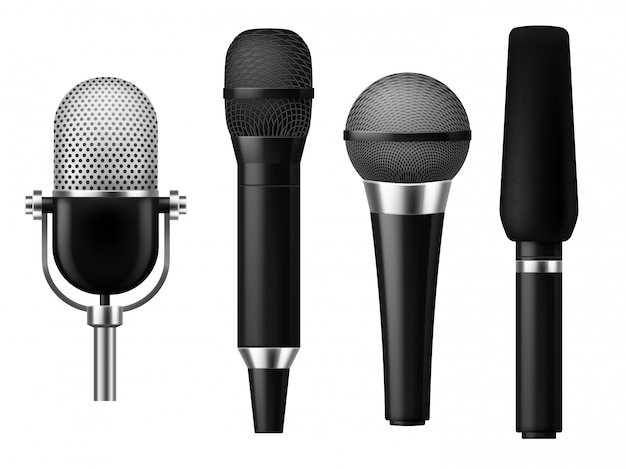 Premium Vector | Microphones realistic. mic conference news media voice