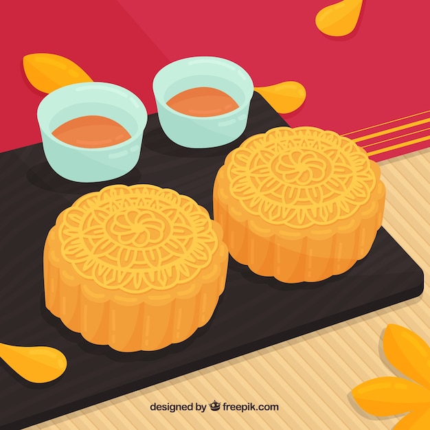 Mid autumn background with moon cake Vector | Free Download