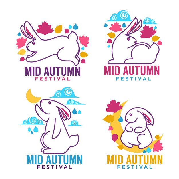 Premium Vector Mid Autumn Festival Labels Emblems And Logo With Images Of Moon Rabbits Premium Vector Mid Autumn Festival Labels Emblems And Logo With Images Of Moon Rabbits