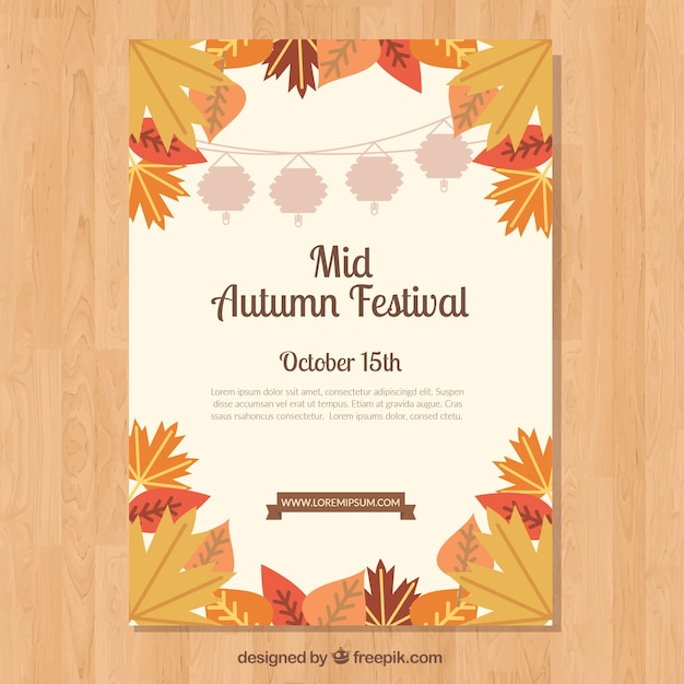 Free Vector | Mid autumn festival poster with autumnal leaves