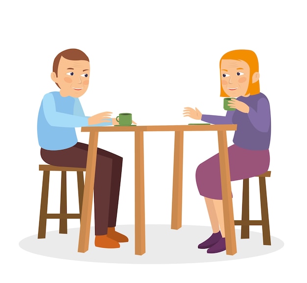 Midle age couple talking on the restaurant table Vector | Premium Download