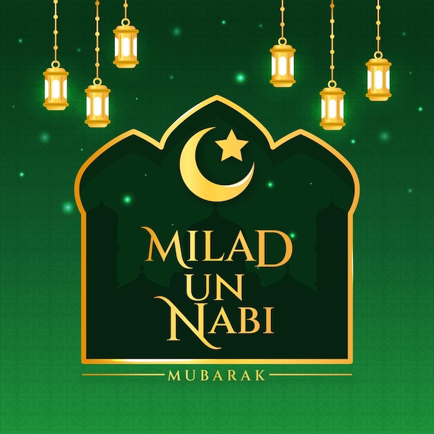 Milad-un-nabi greeting card and lamps Free Vector