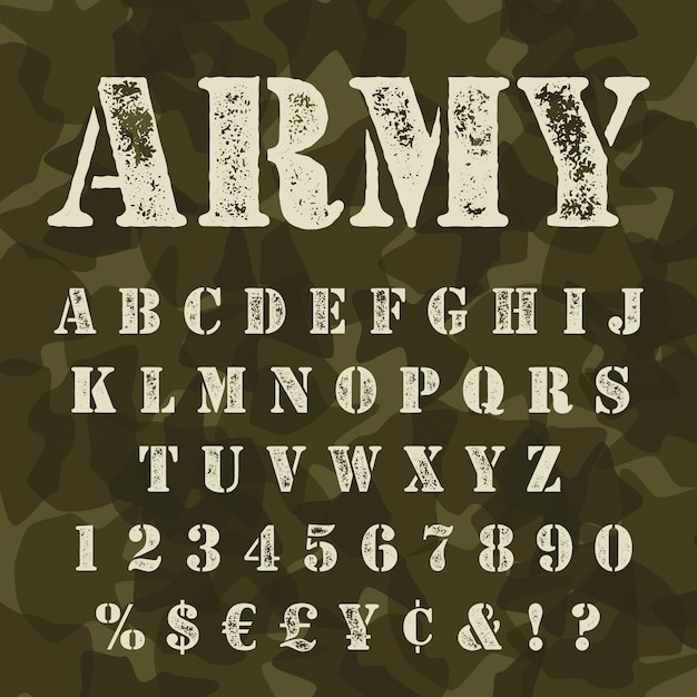 Premium Vector Military stencil alphabet set camouflage