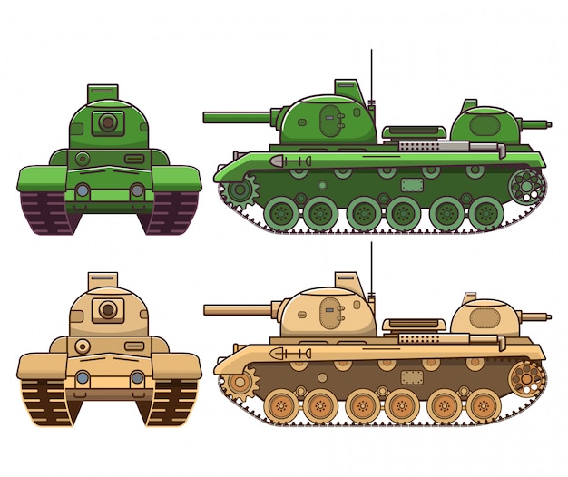 Military tank, armored artillery vehicle flat style. Premium Vector