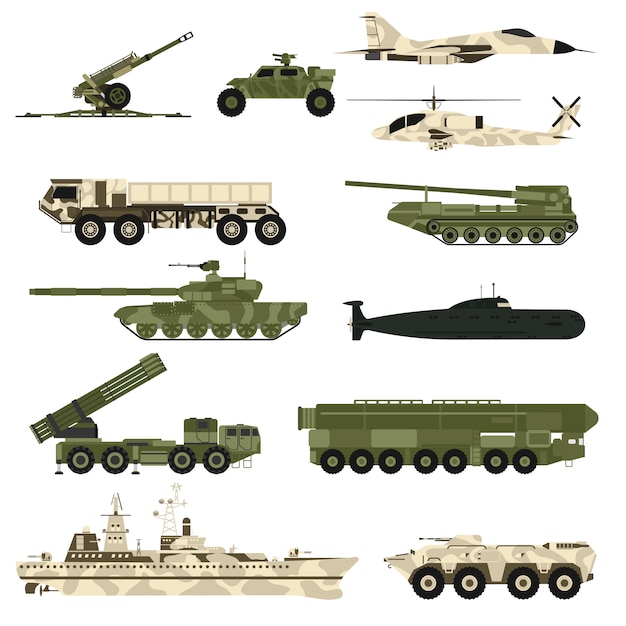 Premium Vector | Military technic icon set and armor tanks flat ...