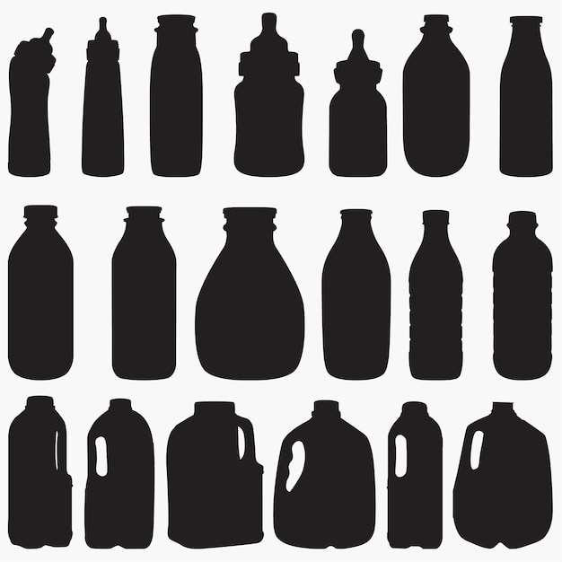 Download Milk bottle silhouettes Vector | Premium Download