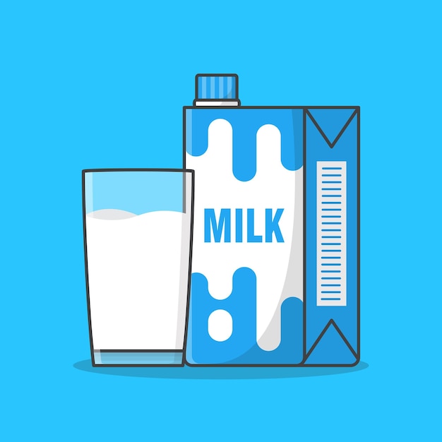 Premium Vector | Milk carton boxes with milk in a glass