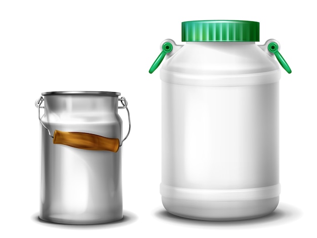 レトロな金属のアルミニウム製の缶またはキャップ付きのプラスチック製の水筒のミルク容器のイラスト 無料のベクター