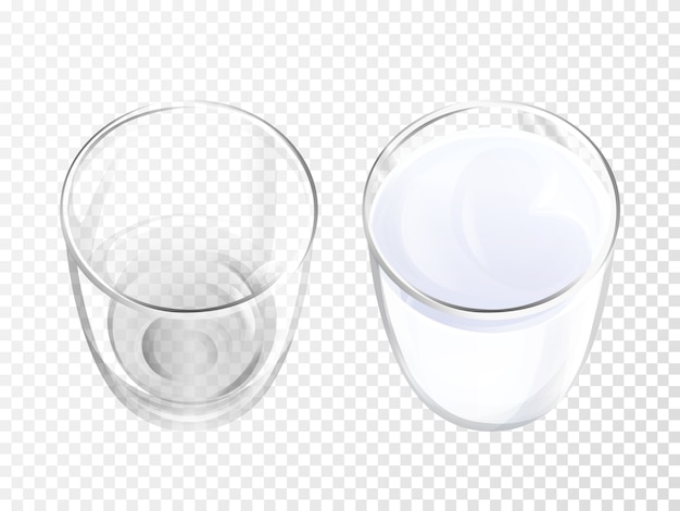 ミルクガラス乳製品のドリンクやヨーグルトのトップビューの現実的な食器の3dイラスト 無料のベクター