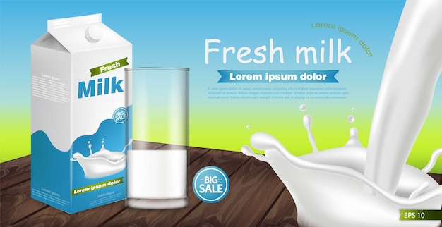 Download Milk package realistic mockup with splash | Premium Vector