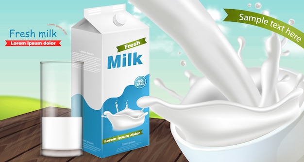 Download Premium Vector | Milk package realistic mockup with splash