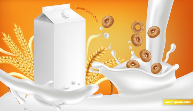 Download Premium Vector | Milk package realistic mockup with splash