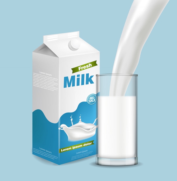 Download Milk package with splash mockup | Premium Vector