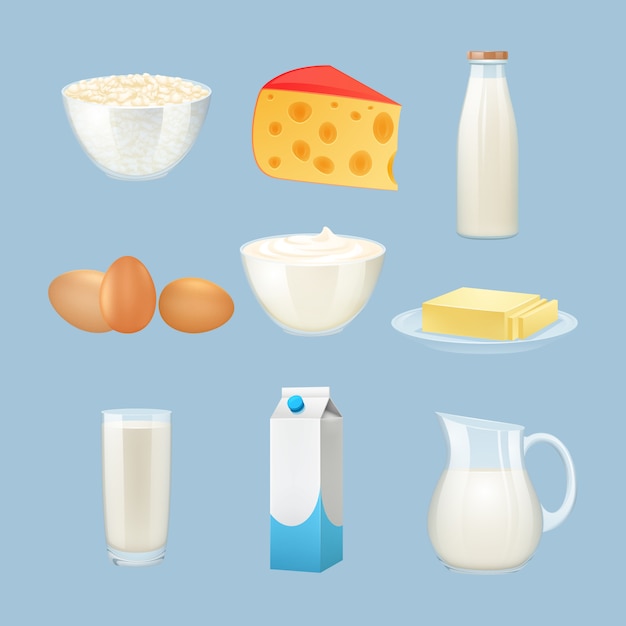 Free Vector | Milk products set with eggs cheese and cream