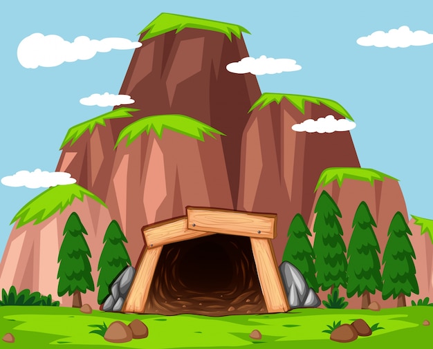 Mine entrance at the mountain
illustration