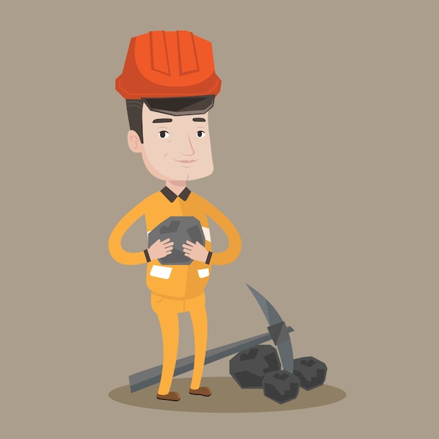 Premium Vector | Miner holding coal in hands