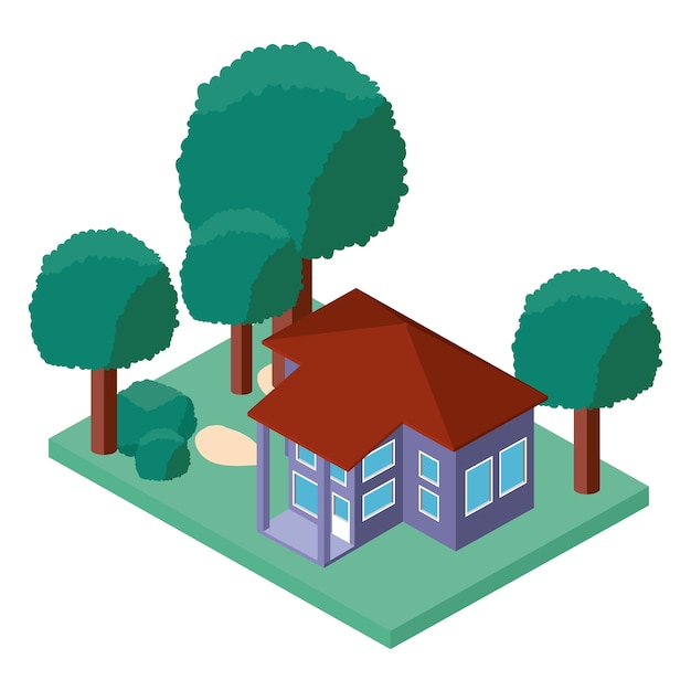 Premium Vector | Mini tree and house isometric