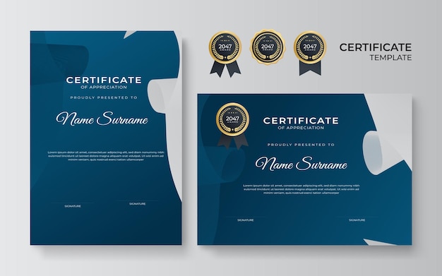 Premium Vector | Minimal blue geometric certificate template design