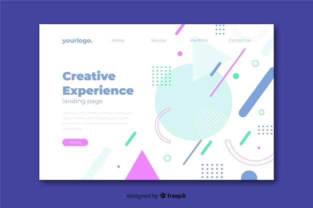 Minimal geometric landing page and memphis design Free Vector