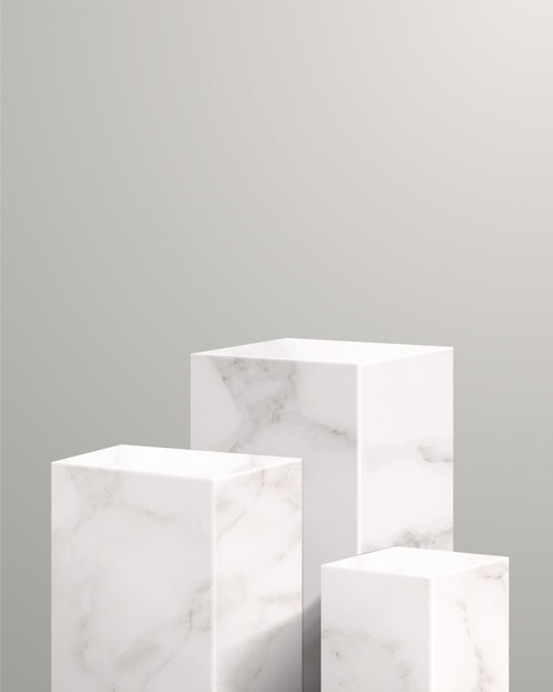 Minimal scene with geometrical forms. cylinder and cube marble podiums in white background. scene to