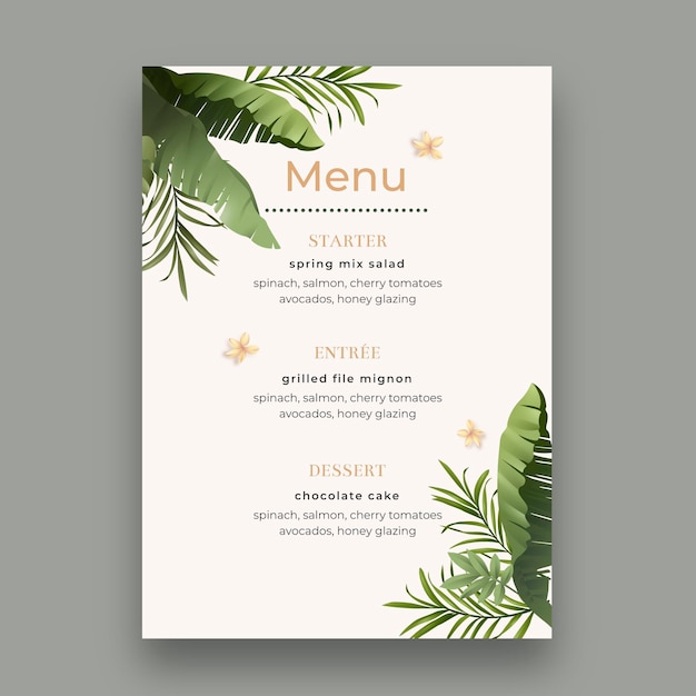 Free Vector | Minimal wedding menu with leaves