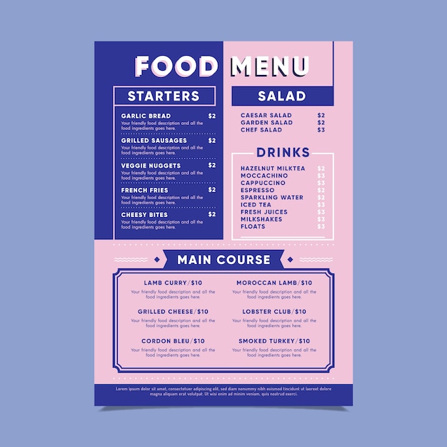 Minimalist bicolored menu template Vector | Free Download