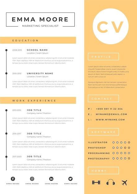 Minimalist cv template | Free Vector