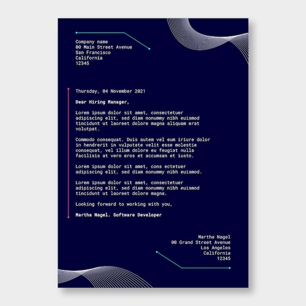 Free Vector Minimalist Futuristic Software Developer Technology Cover Letter