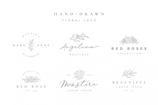 Minimalist hand drawn floral logo Premium Vector