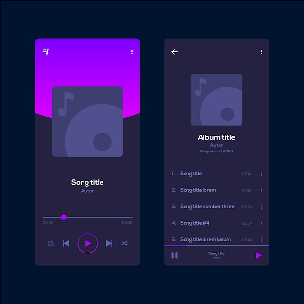 Minimalist music player app interface | Free Vector