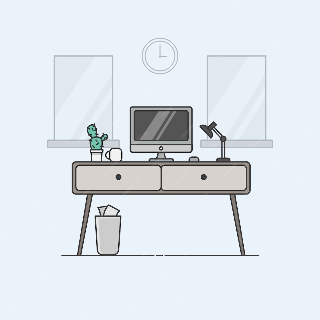 Premium Vector | Minimalist office desk design