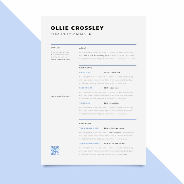 Minimalist professional curriculum vitae template | Free Vector