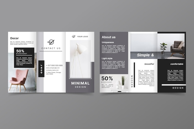 Minimalist trifold brochure template with photo | Free Vector