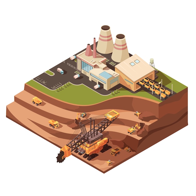 Mining composition with images of factory buildings Free Vector